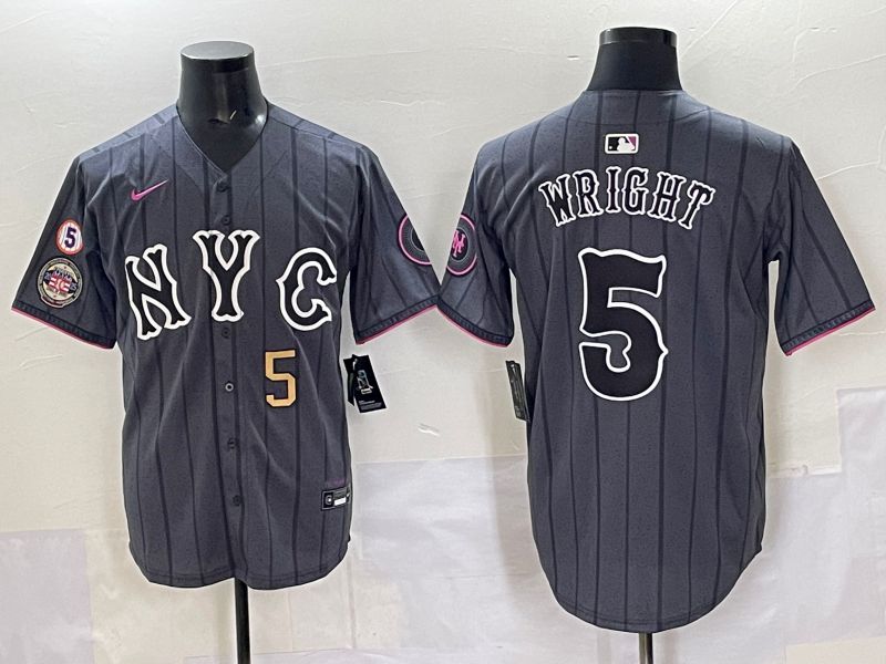 Men 2025 New York Mets #5 Wright Grey Game Nike MLB Jersey style 09